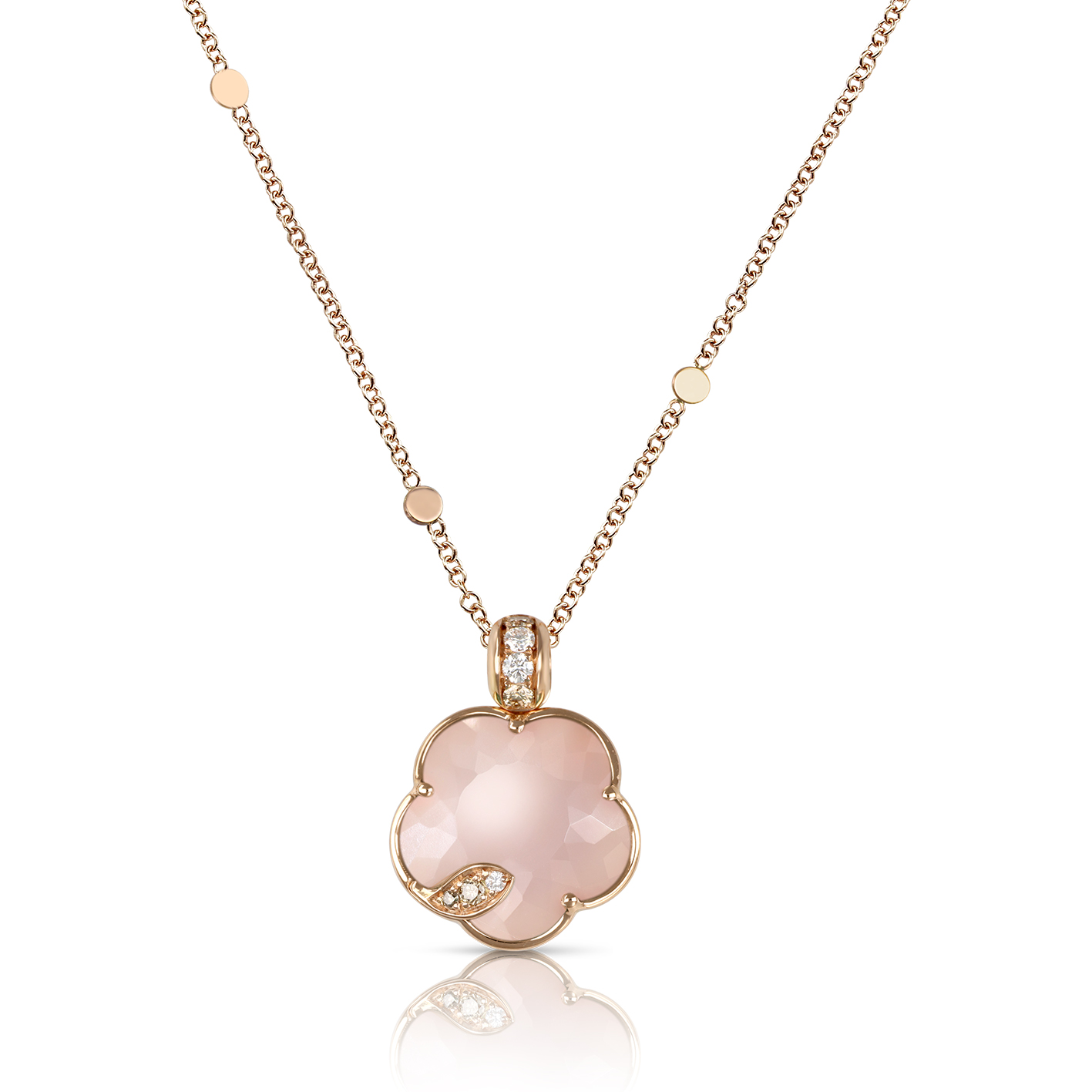 Petit Joli Lunaire Necklace in 18K Rose Gold with Pink Chalcedony, White Moonstone and Diamonds