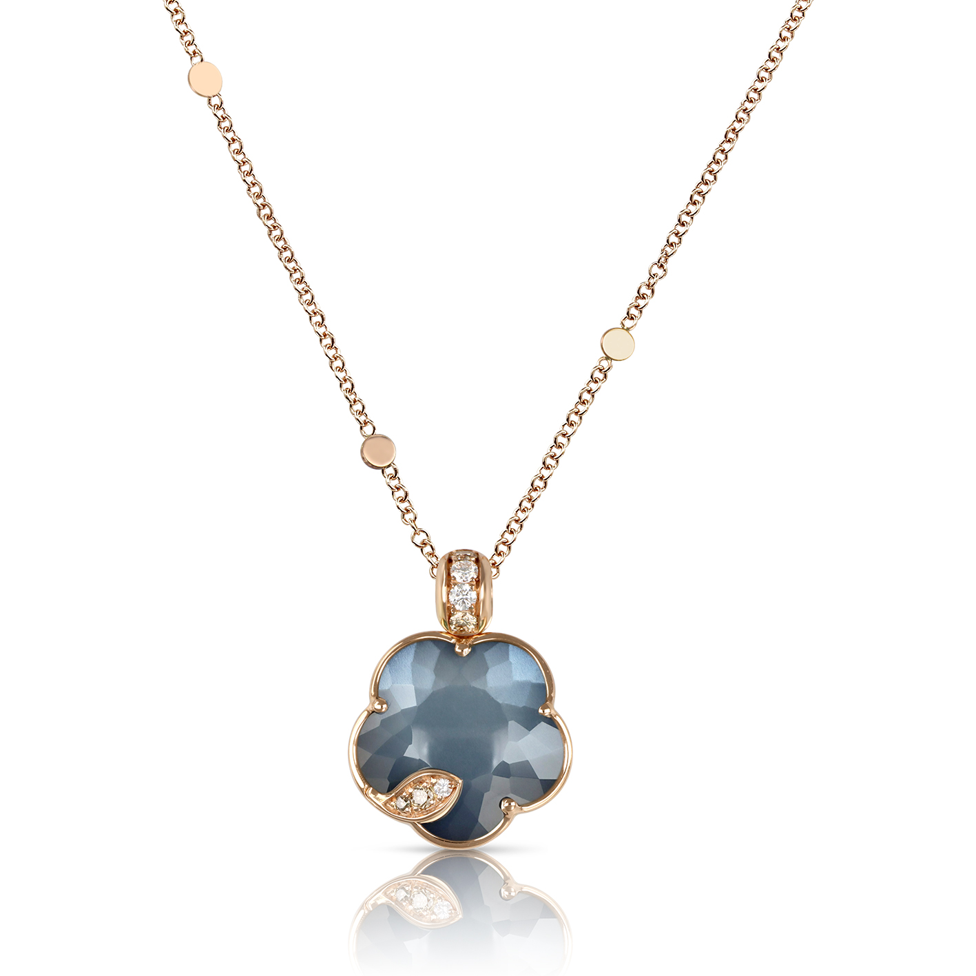 Petit Joli Lunaire Necklace in 18K Rose Gold with Onyx, White Moonstone and Diamonds