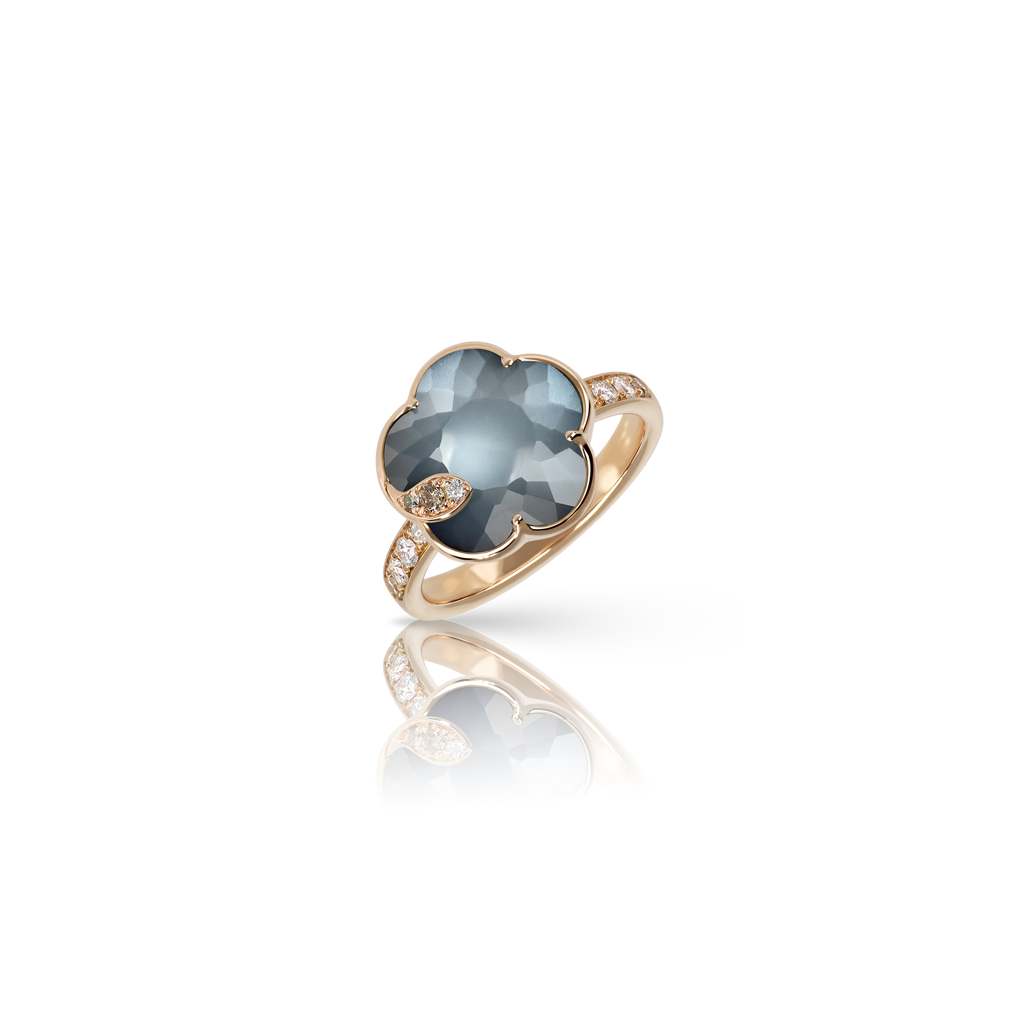 Petit Joli Lunaire Ring in 18k Rose Gold with Onyx and White Moonstone doublet and Diamonds