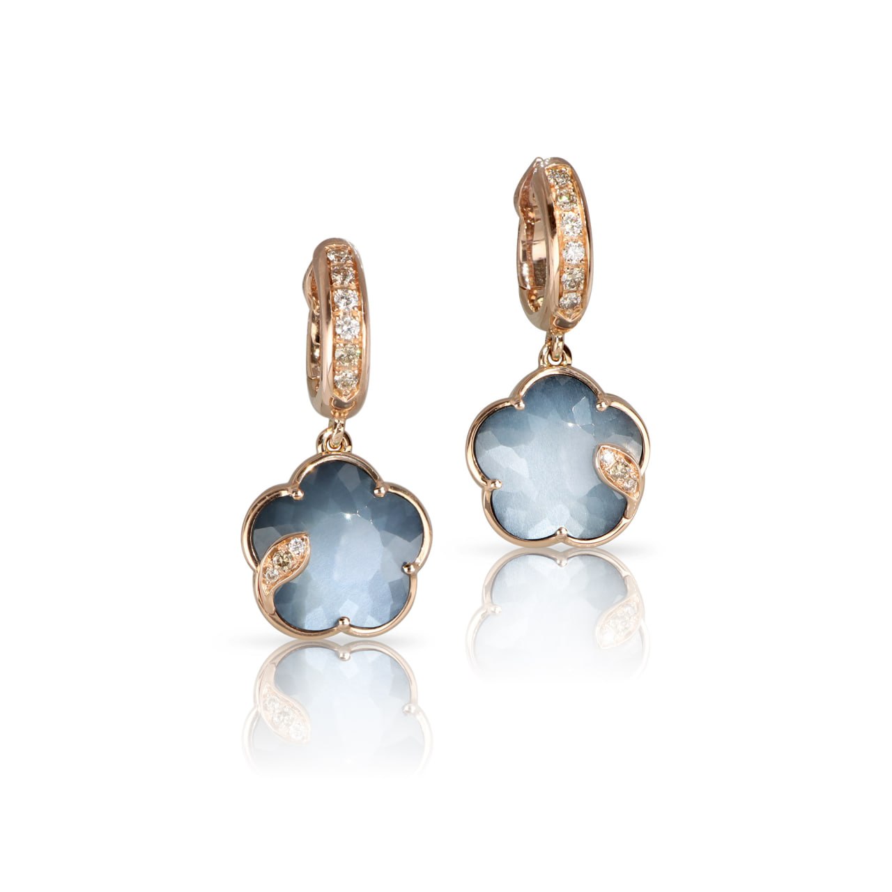 Petit Joli Lunaire Earrings in 18k Rose Gold with Onyx and White Moonstone doublet and Diamonds Petit Joli Lunaire Earrings in 18k Rose Gold with Onyx and White Moonstone doublet and Diamonds