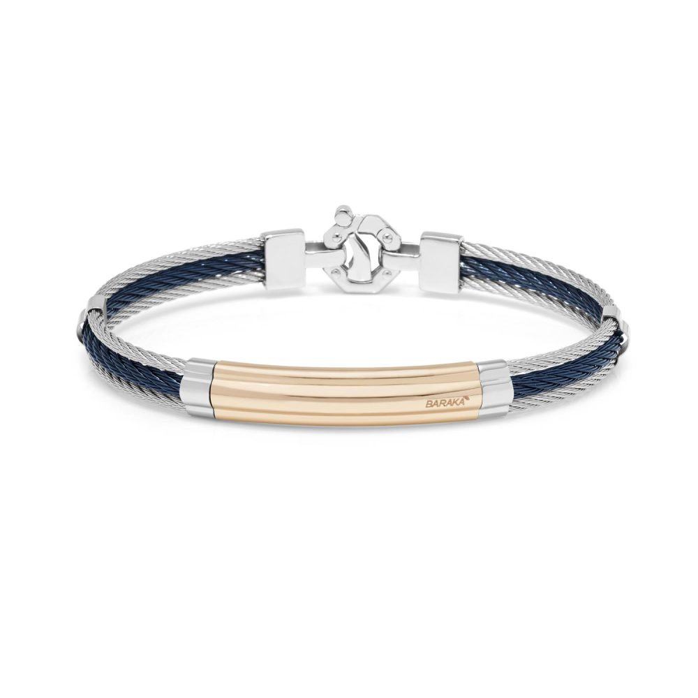 Bracelet 316L in 18k Rose Gold, Stainless Steel, Blue PVD and Diamond.