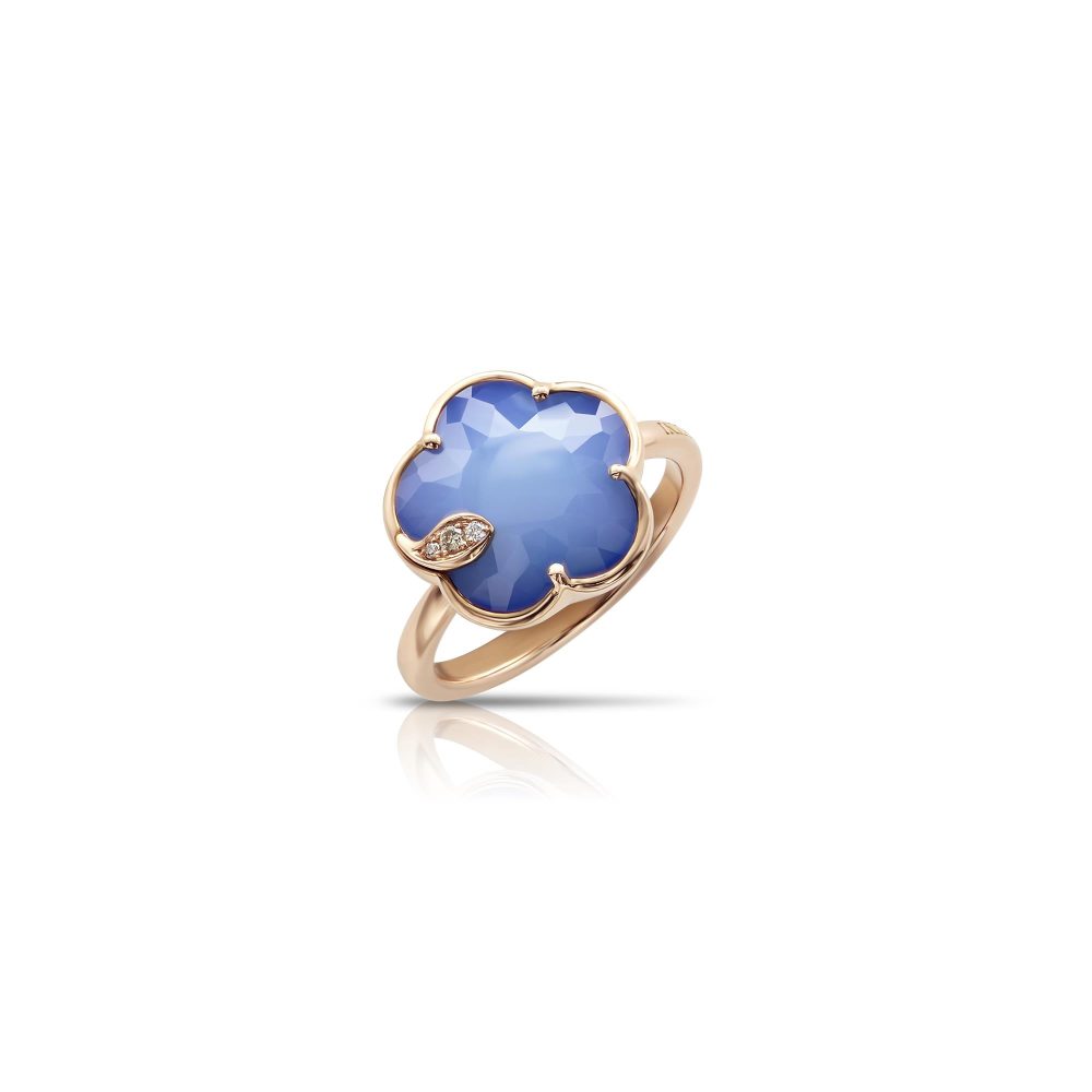 Petit Joli Ring in 18K Rose Gold with White Agate, Lapis Lazuli and Diamonds 14mm