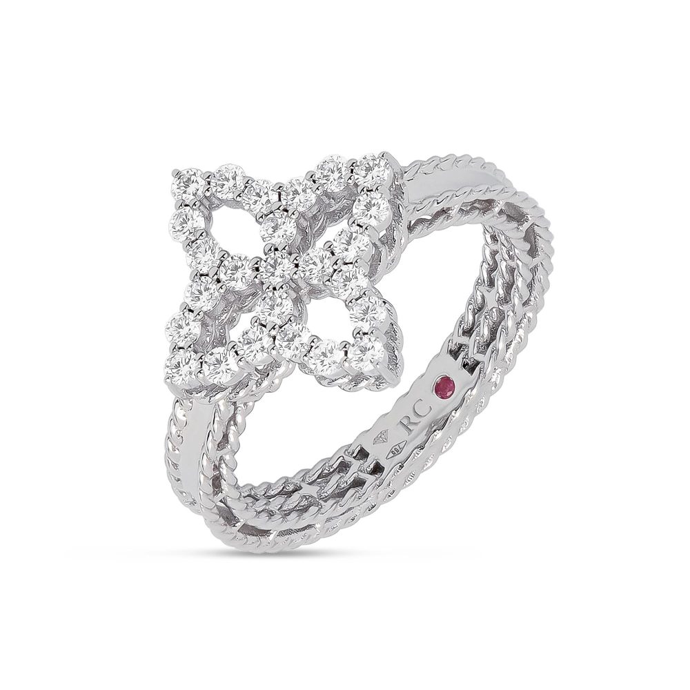 Diamond Princess Ring in 18k White Gold with Diamonds and Ruby. Diamond Princess Ring in 18k White Gold with Diamonds and Ruby.