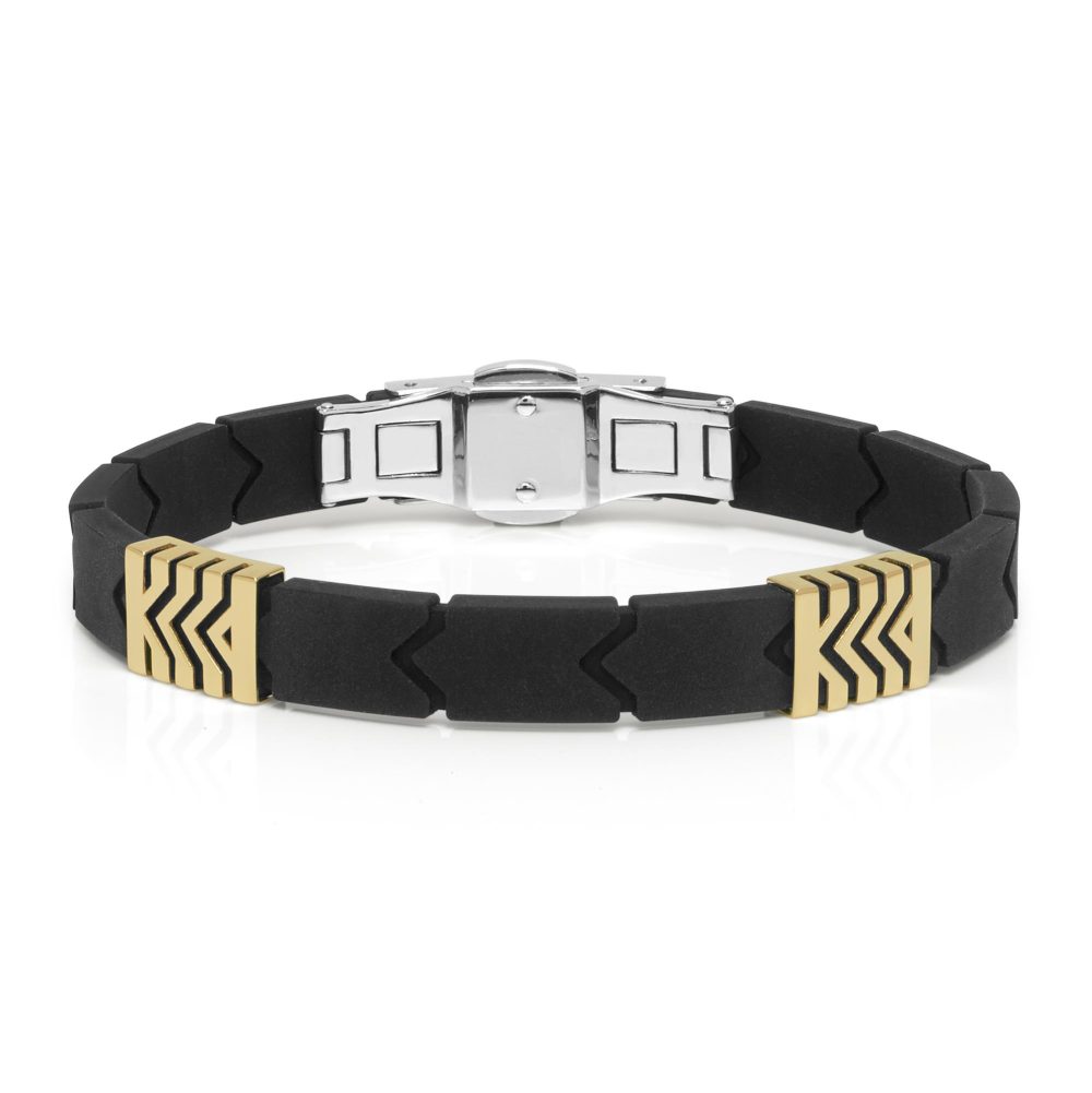 Cage  Bracelet in 18k Yellow Gold with Stainless Steel and Rubber.