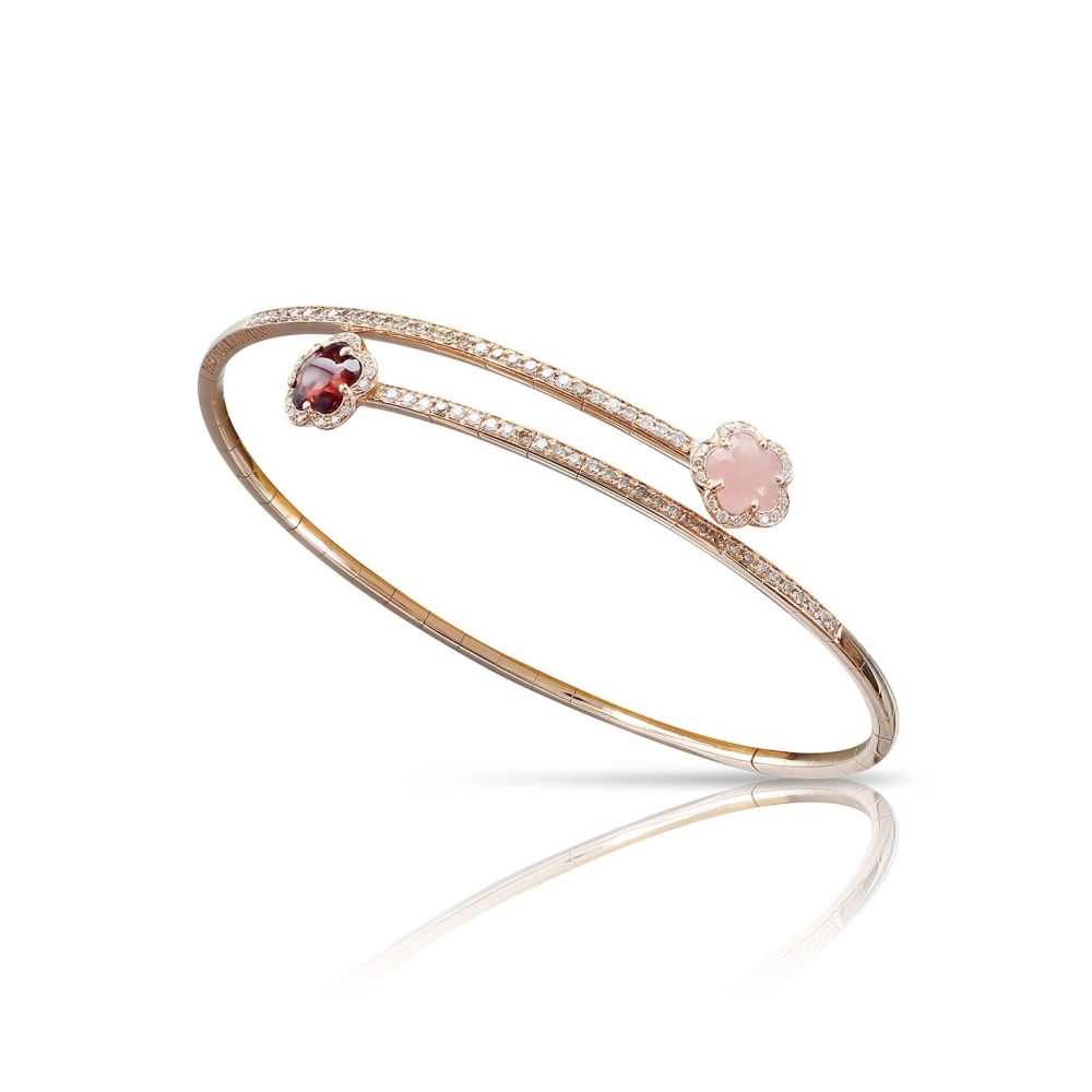 Браслет Figlia Dei Fiori из розового золота 18 карат с розовым халцедоном, красным гранатом и бриллиантами.