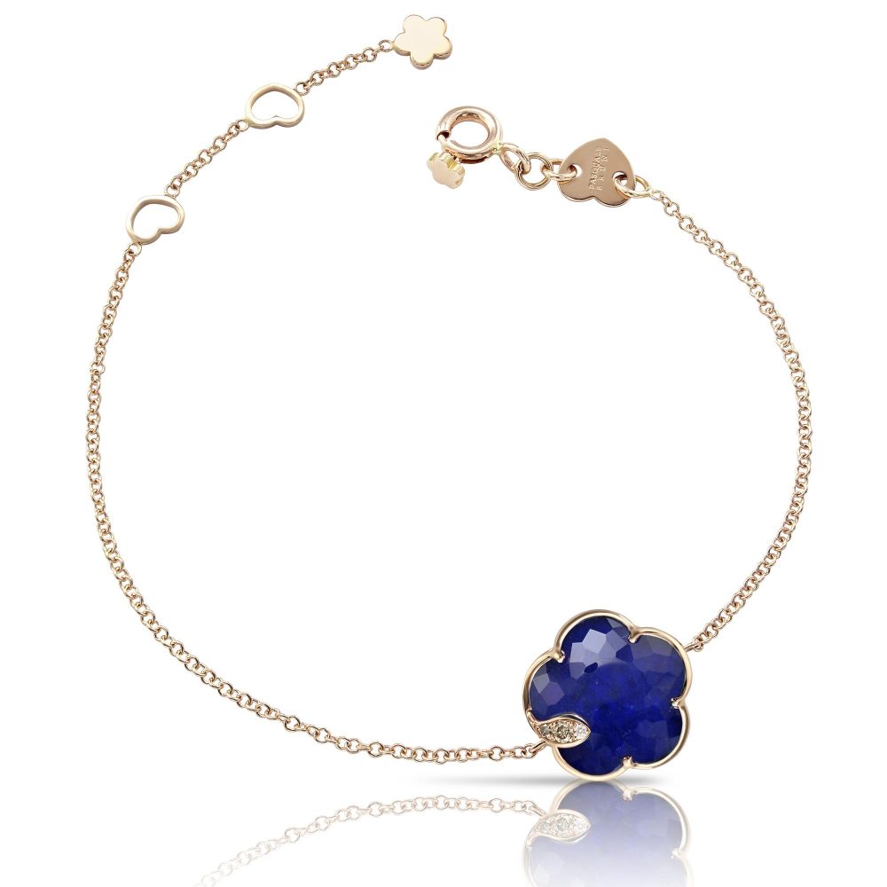 Petit Joli Bracelet in 18k Rose Gold with Rock Crystal, Lapis Lazuli and Diamonds