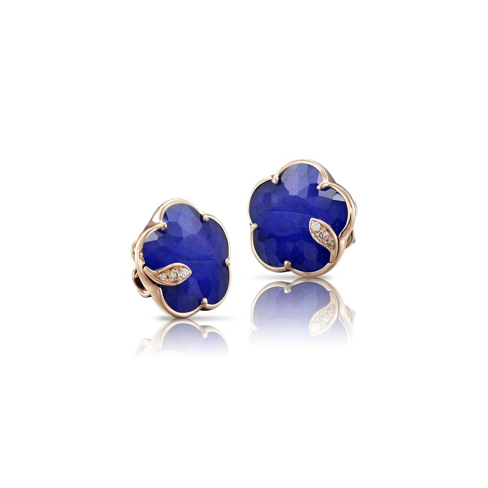 Petit Joli Earrings in 18k Rose Gold with Rock Crystal, Lapis Lazuli and Diamonds.