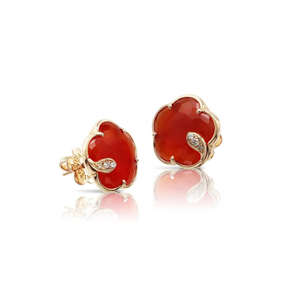 Petit Joli Earrings in 18k Rose Gold with Carnelian and Diamonds.