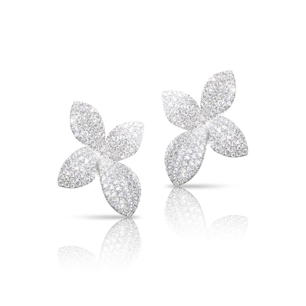 Giardini Segreti Earrings in 18k White Gold with Diamonds, Small Flower