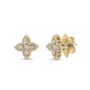 Princess Flower Earrings in 18k Yellow White Gold with Diamonds and Rubies 10mm