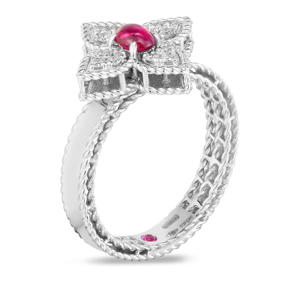 Princess Flower Δαχτυλίδι σε 18k Λευκό Χρυσό με Διαμάντια και Ρουμπίνια.