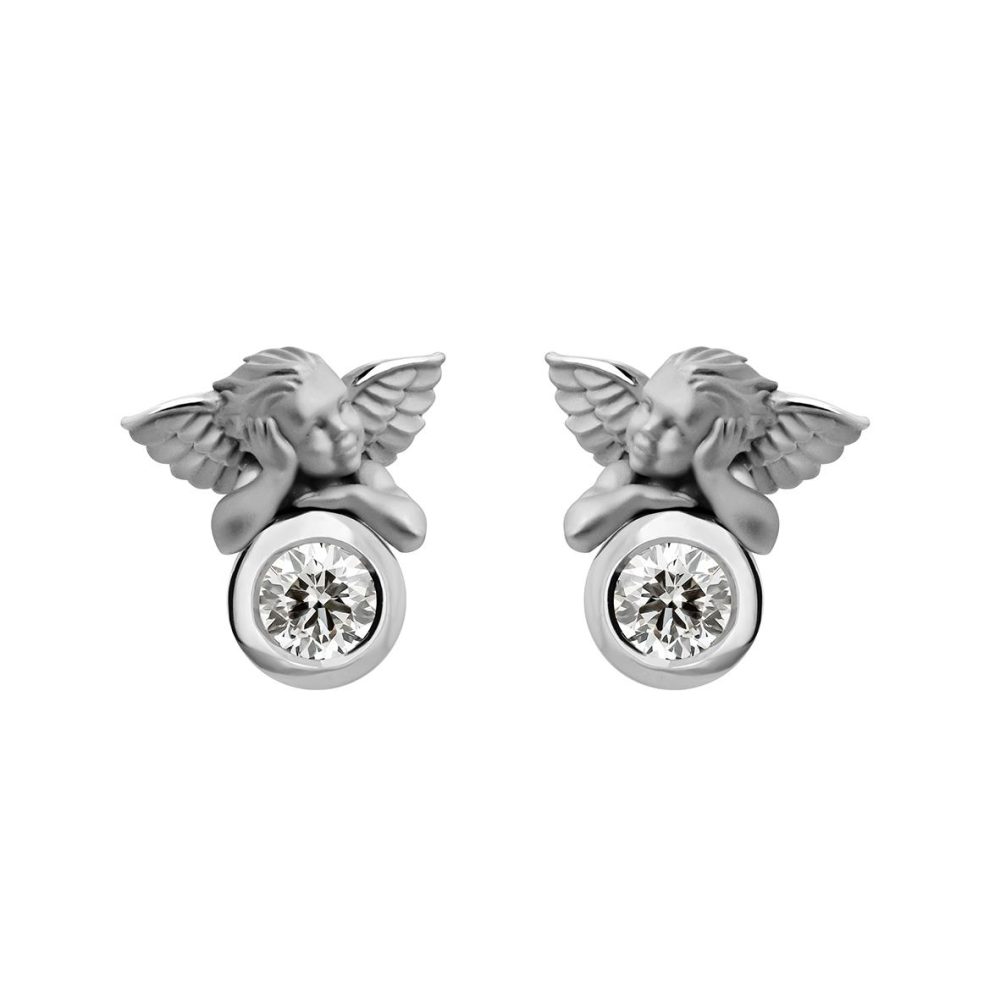 Solitario My Angel Earrings in 18k White Gold with Diamonds.