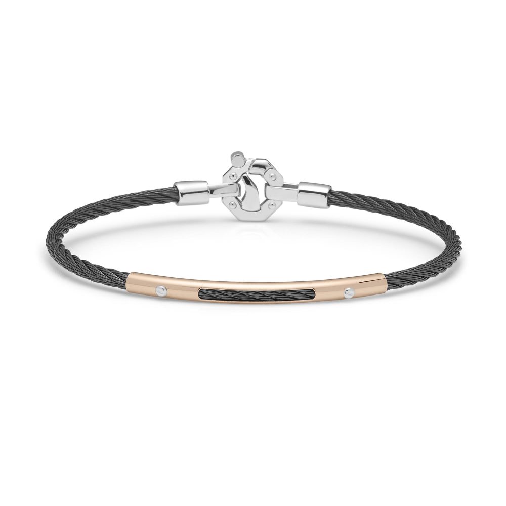 316L Bracelet in 18k Rose Gold with Stainless Steel, Black PVD and Diamonds