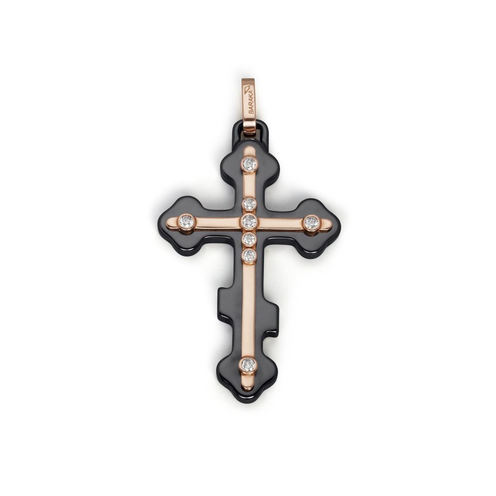 Cyborg Ceramic Σταυρός σε 18K Ροζ Χρυσό με Ανοξείδωτο Ατσάλι, Μαύρο PVD και Διαμάντια