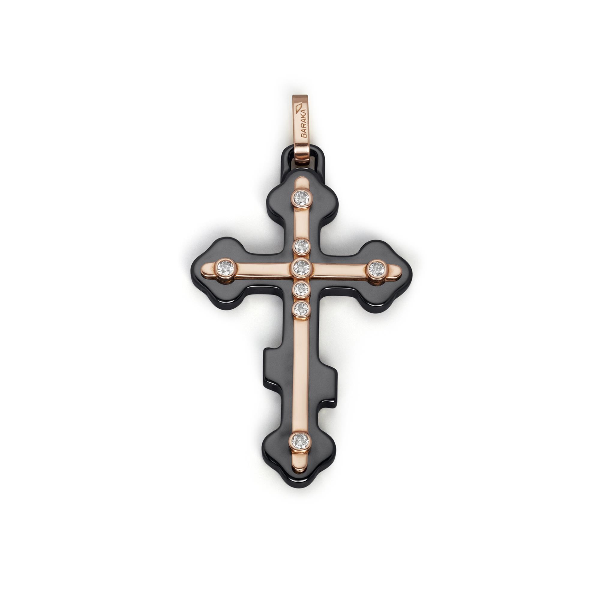 Cyborg Ceramic Σταυρός σε 18K Ροζ Χρυσό με Ανοξείδωτο Ατσάλι, Μαύρο PVD και Διαμάντια Cyborg Ceramic Σταυρός σε 18K Ροζ Χρυσό με Ανοξείδωτο Ατσάλι, Μαύρο PVD και Διαμάντια