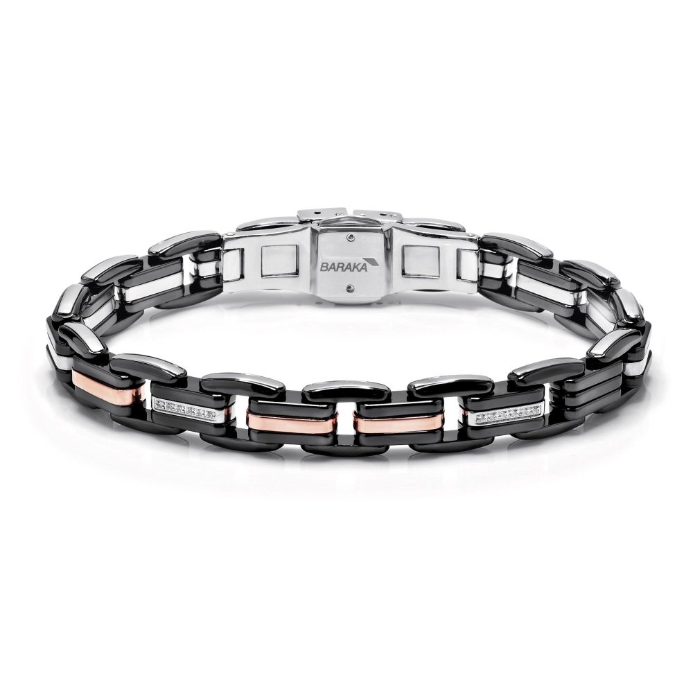 Explore Βραχιόλι σε 18K Ροζ Χρυσό με Ανοξείδωτο Ατσάλι, Μαύρο Κεραμικό και Διαμάντια