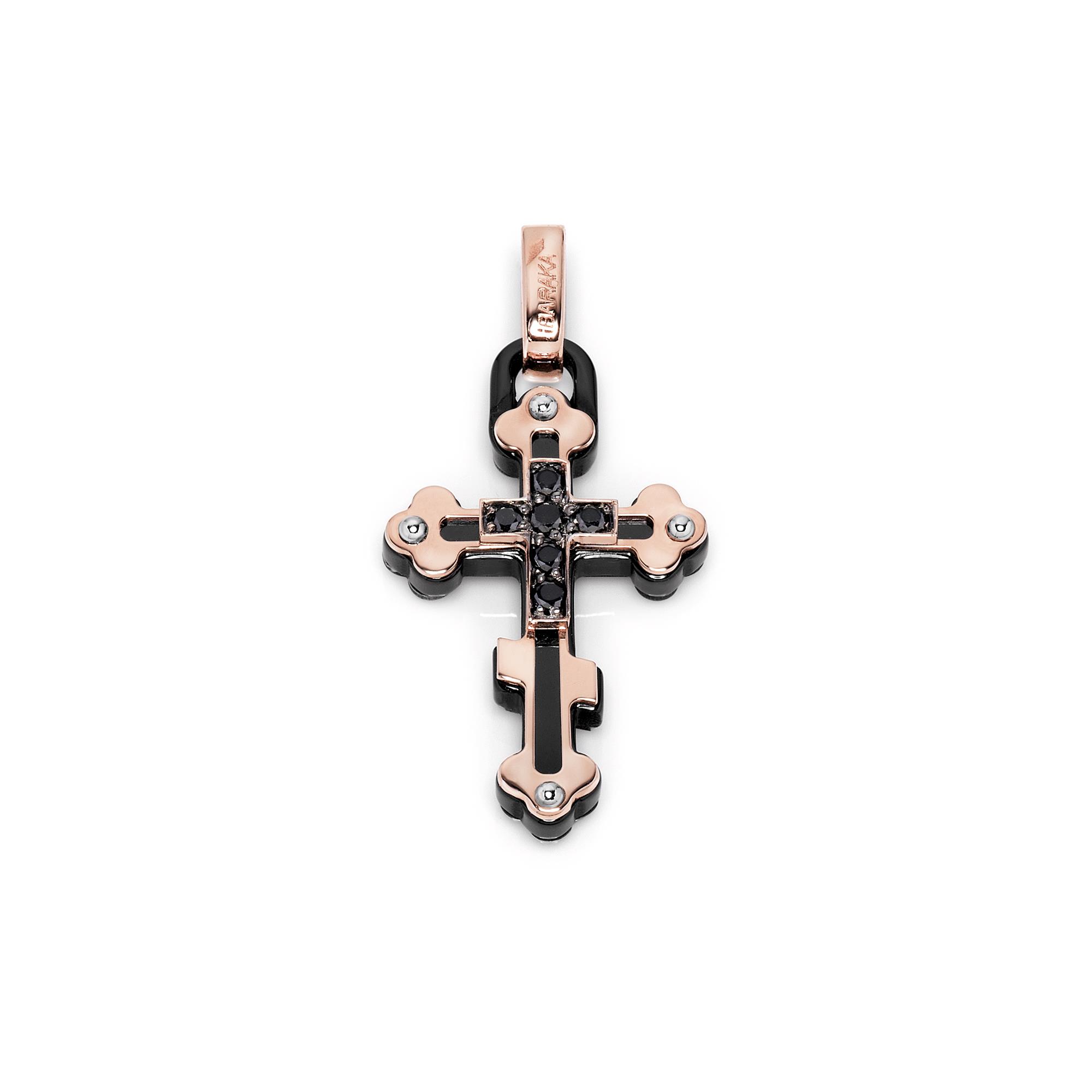 Prive Σταυρός σε 18K Ροζ και Λευκό Χρυσό με Μαύρο PVD και Μαύρα Διαμάντια