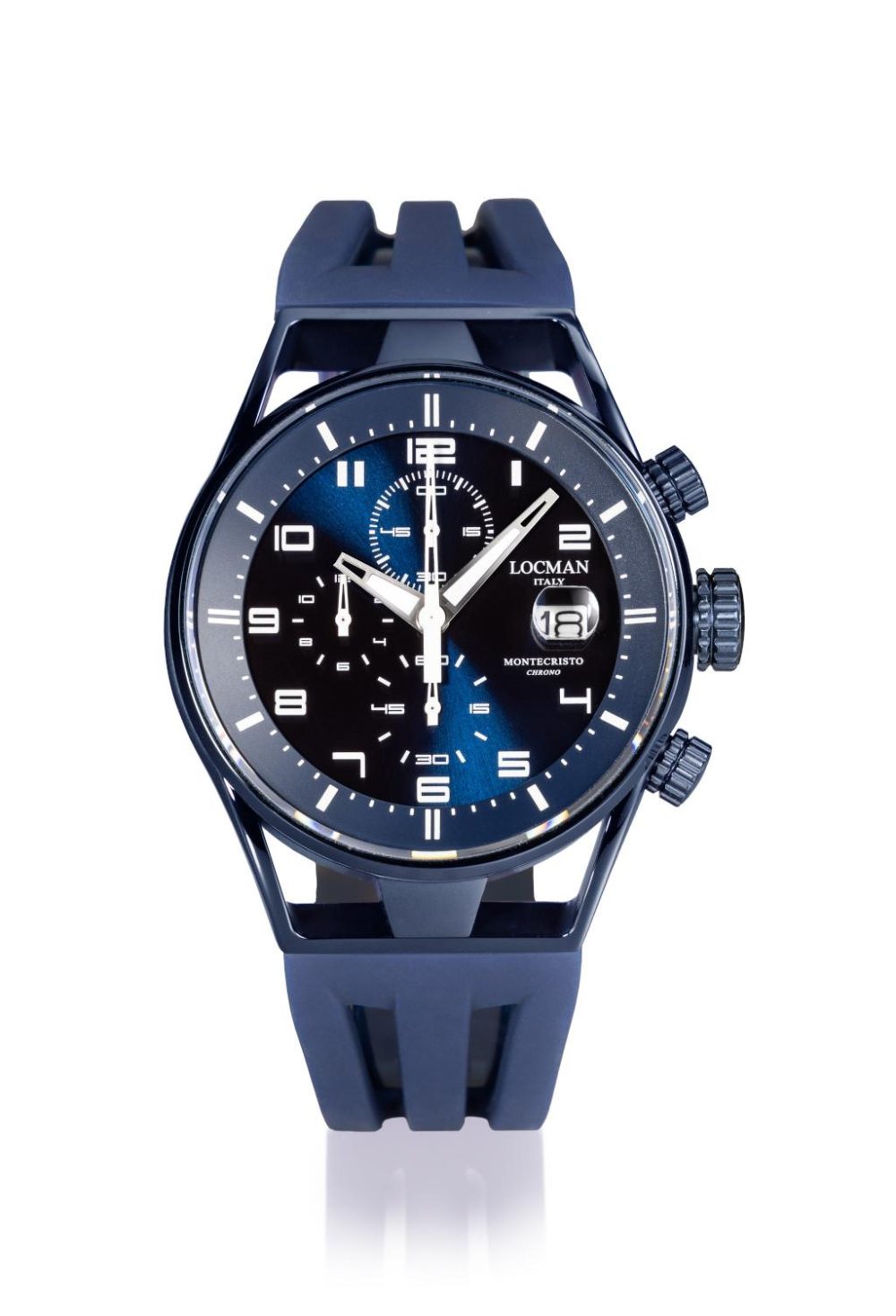 Montecristo 41mm Movement Chrono Quartz με Ανοξ.Ατσάλι, Τιτάνιο και Μπλε Pvd, Καντράν:Μπλε, Λουράκι:Μπλε Σιλικόνη.