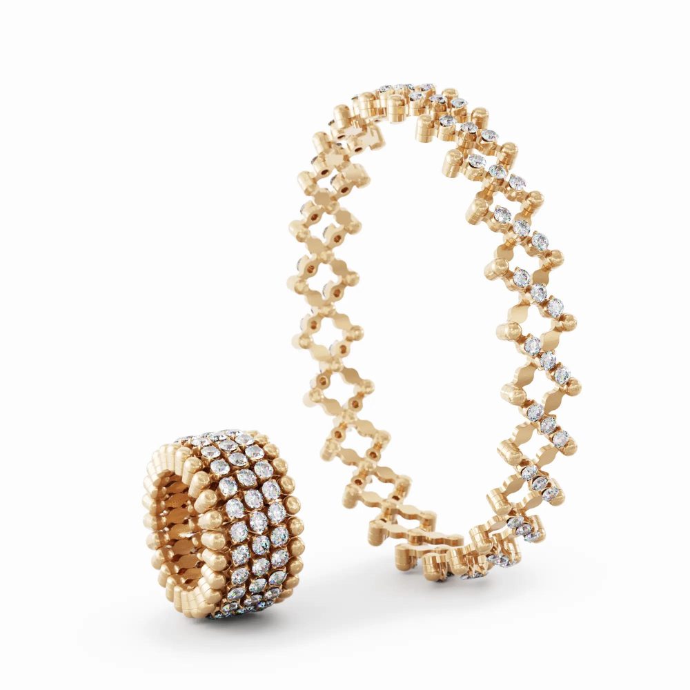 Δαχτυλίδι Βραχιόλι, 5 Σειρές σε 18Κ Ροζ Χρυσό με Διαμάντια