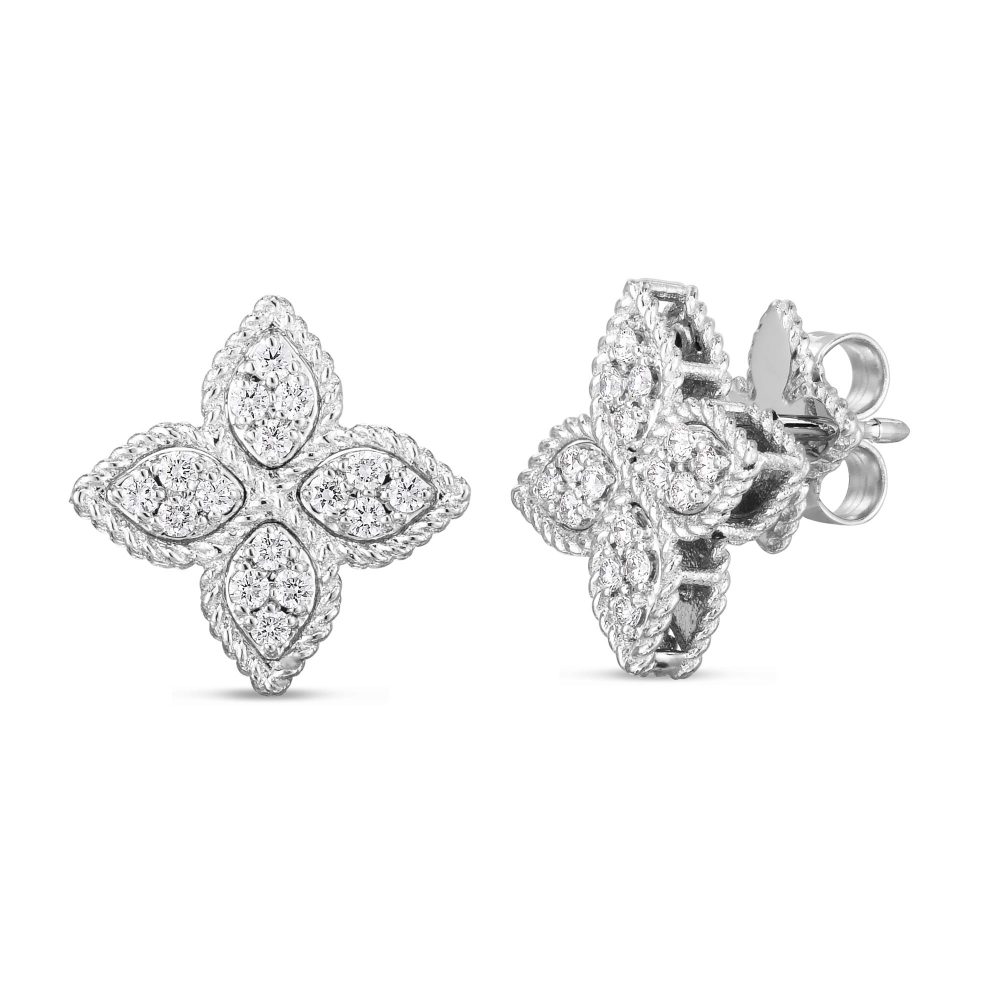 Princess Flower Earrings in 18K White Gold with Diamonds and Rubies Princess Flower Earrings in 18K White Gold with Diamonds and Rubies