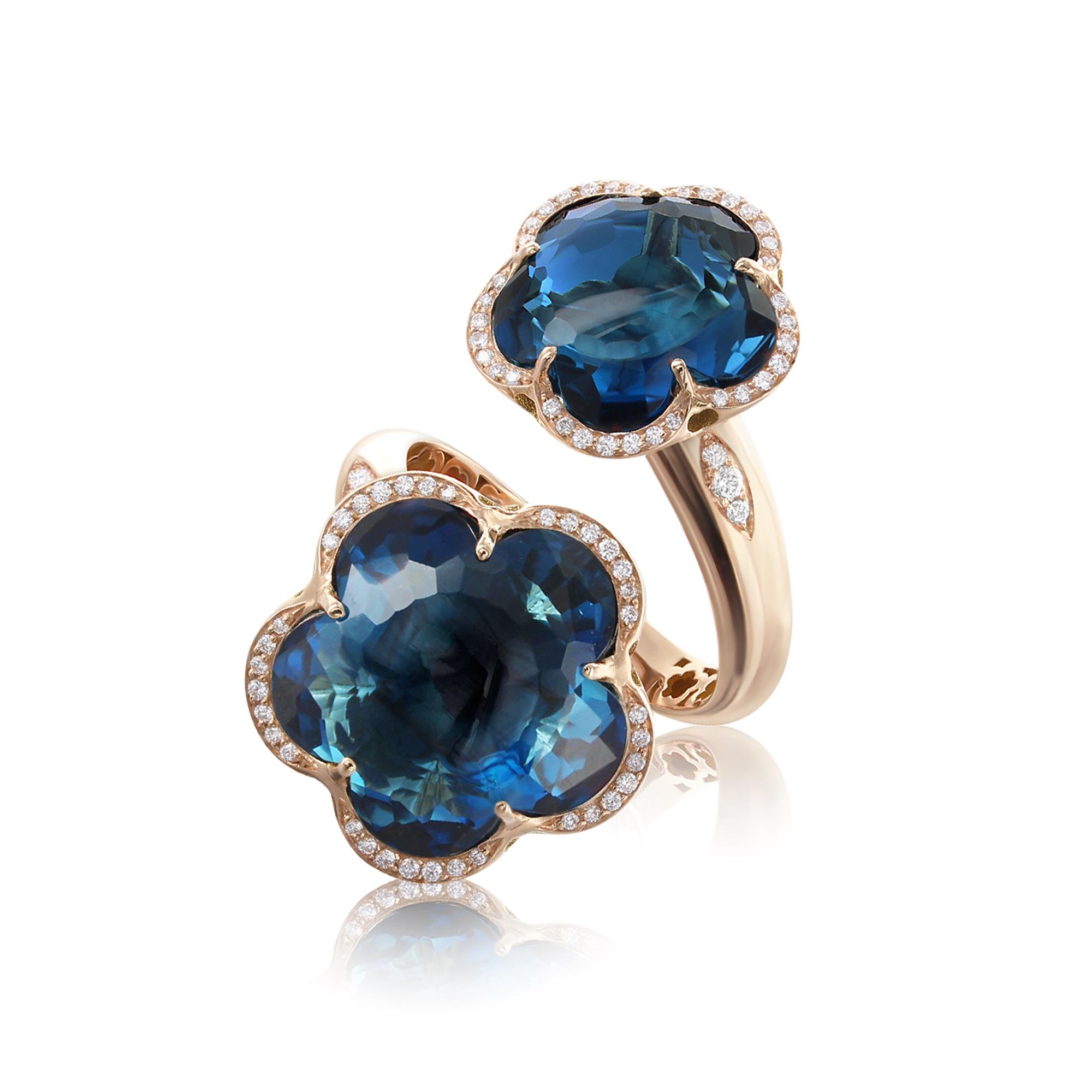 Bon Ton Ring in 18k Rose Gold with London Blue Topaz and Diamonds Bon Ton Ring in 18k Rose Gold with London Blue Topaz and Diamonds