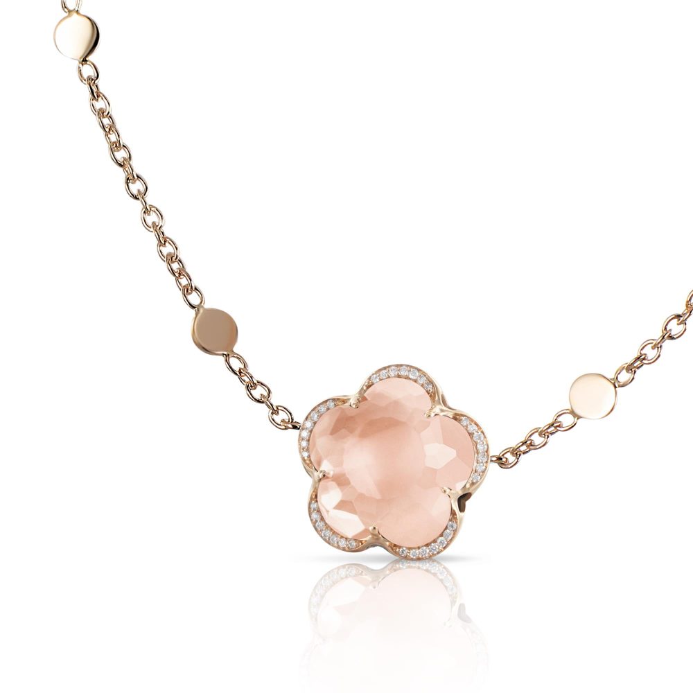 Bon Ton Necklace in 18K Rose Gold with Rose Quartz and Diamonds