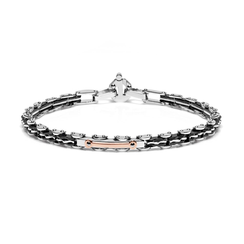 Discovery Bracelet in 18K Rose Gold with Stainless Steel, Black PVD and Diamond