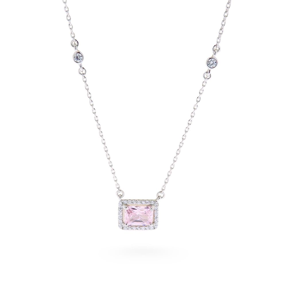 Ulysses Silver Necklace in Silver 925 with Pink Zircon 45cm