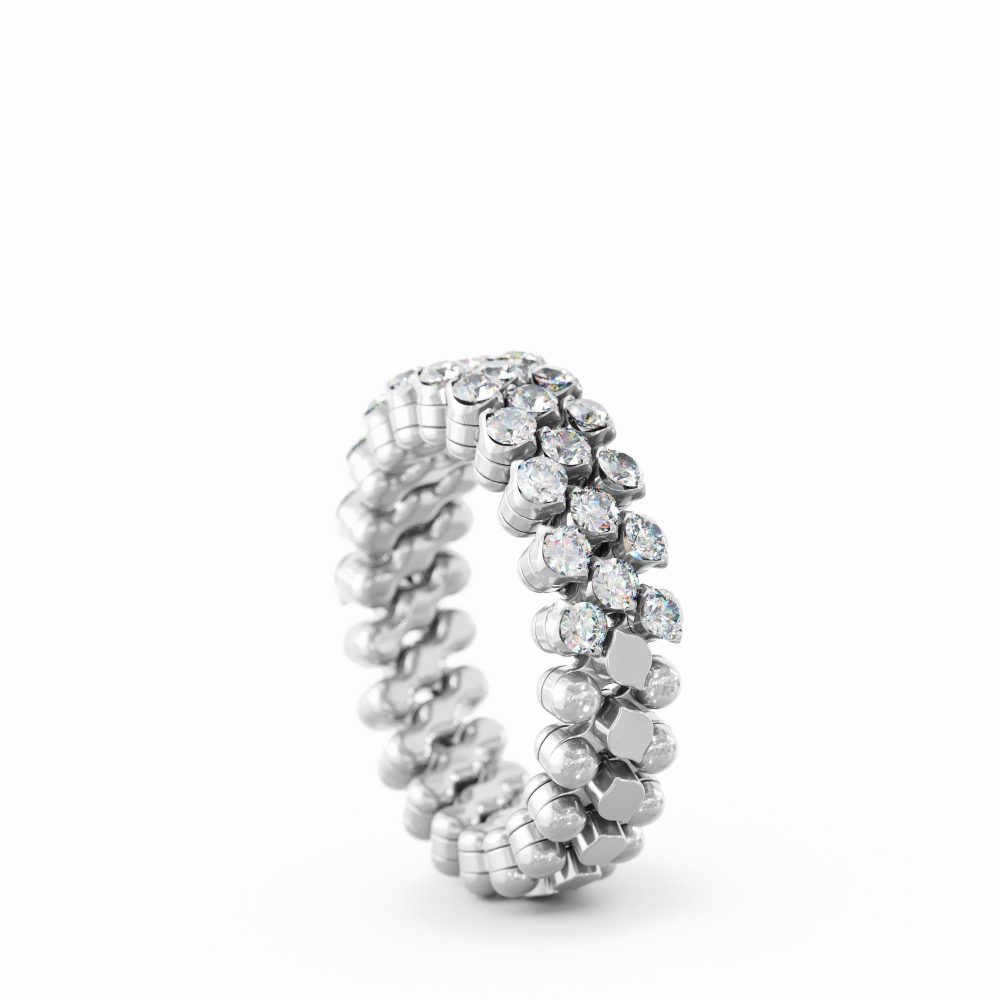 Ring Multi Size, 3 Rows in 18K White Gold with Diamonds