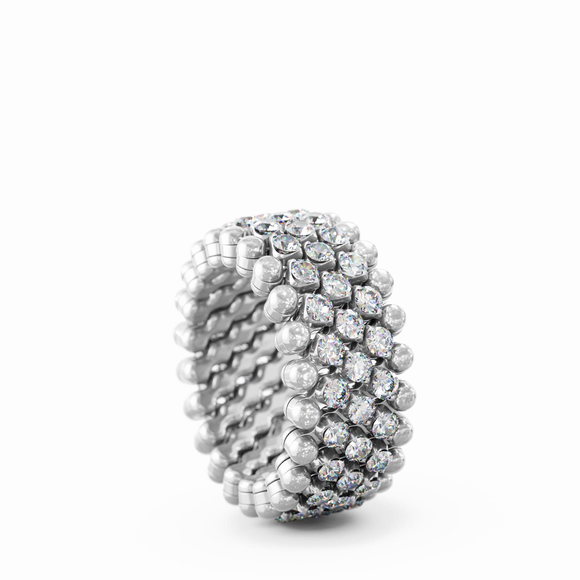 Ring Multi Size, 5 Rows in 18K White Gold with Diamonds Ring Multi Size, 5 Rows in 18K White Gold with Diamonds