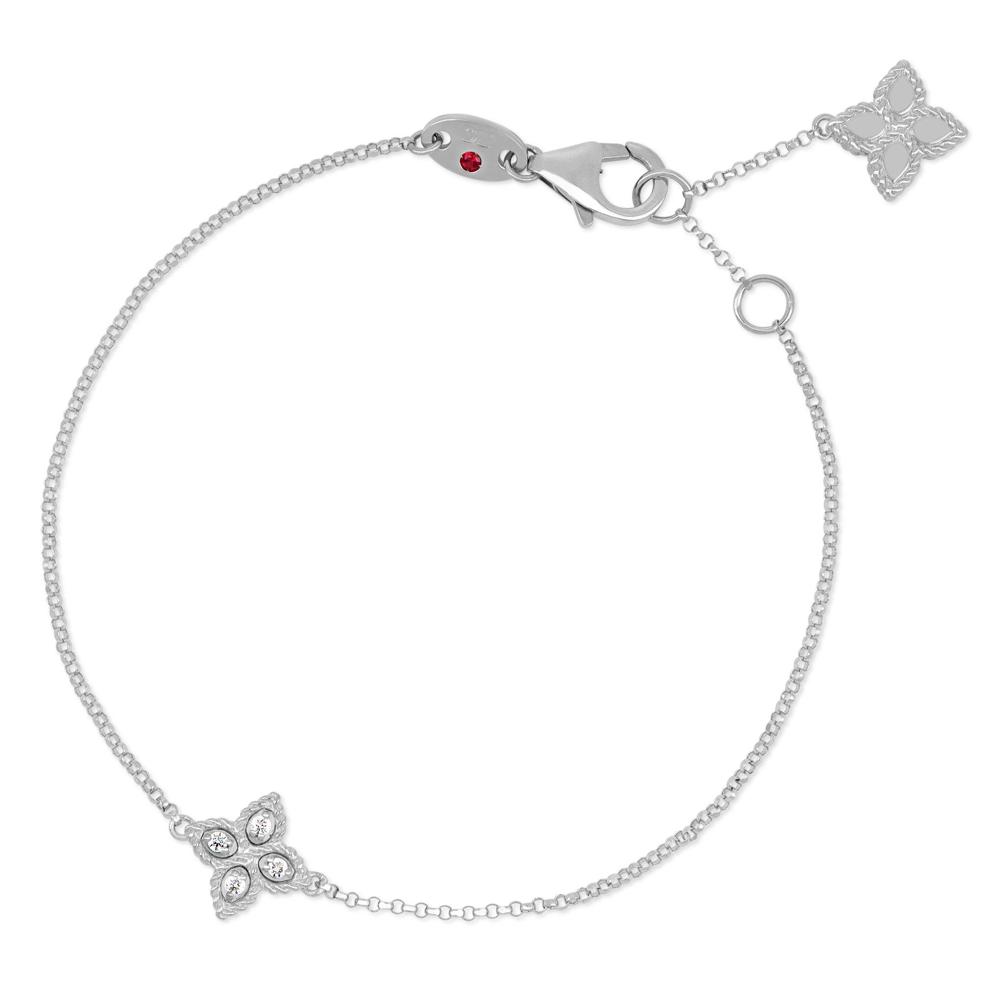 Princess Flower Bracelet in 18k White Gold with Diamonds and Ruby.