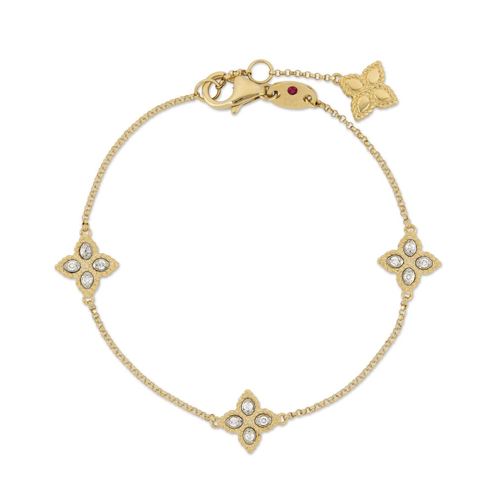 Princess Flower Bracelet in 18k Yellow Gold with Diamonds and Ruby.