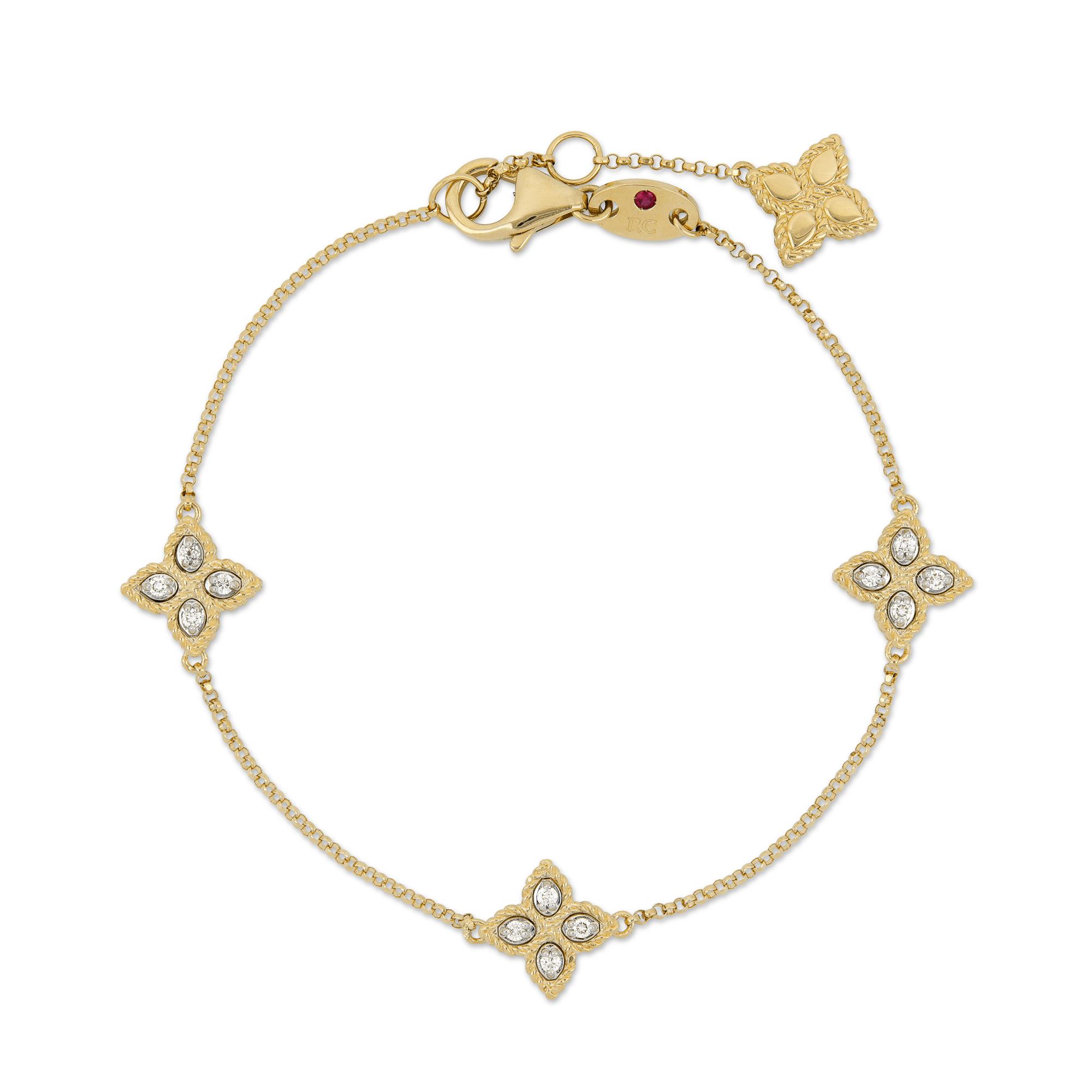 Princess Flower Bracelet in 18k Yellow Gold with Diamonds and Ruby.
