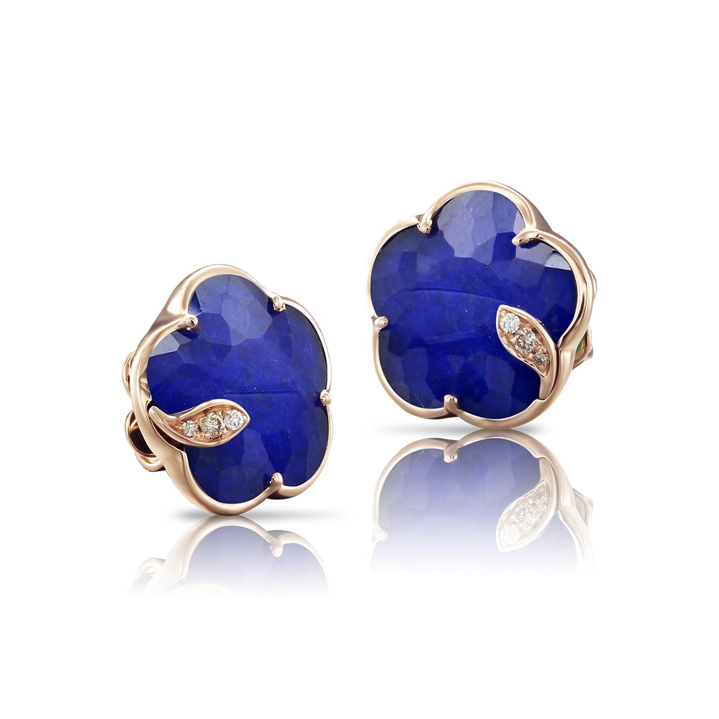 Серьги Petit Joli из розового золота 18 карат с горным хрусталем, лазуритом и бриллиантами.