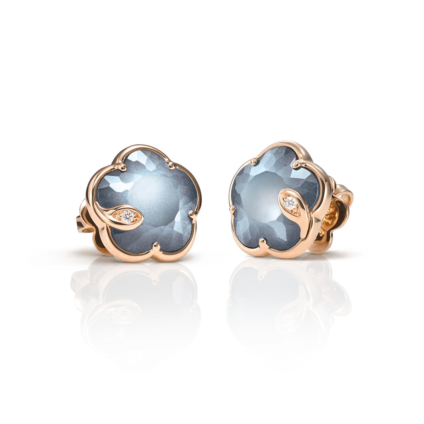 Petit Joli Earrings in 18K Rose Gold with Onyx, White Moonstone and Diamonds