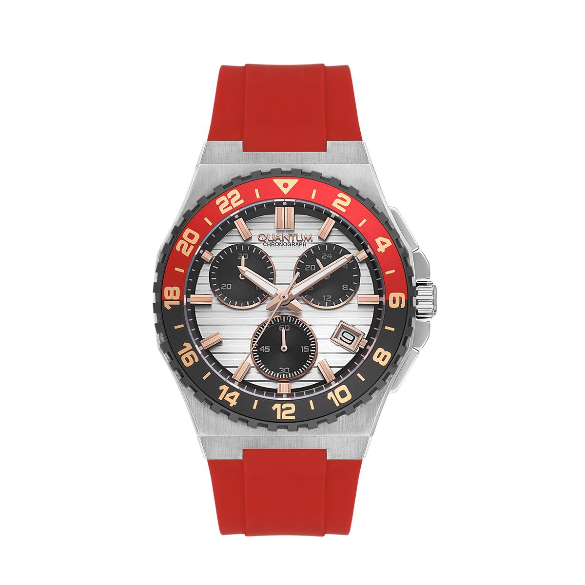 Quantum Powertech Αναλογικό Ρολόι,Χρονογράφος σε Ανοξείδωτο Ατσάλι Με Λουράκι Σιλικόνης 43.5 mm
