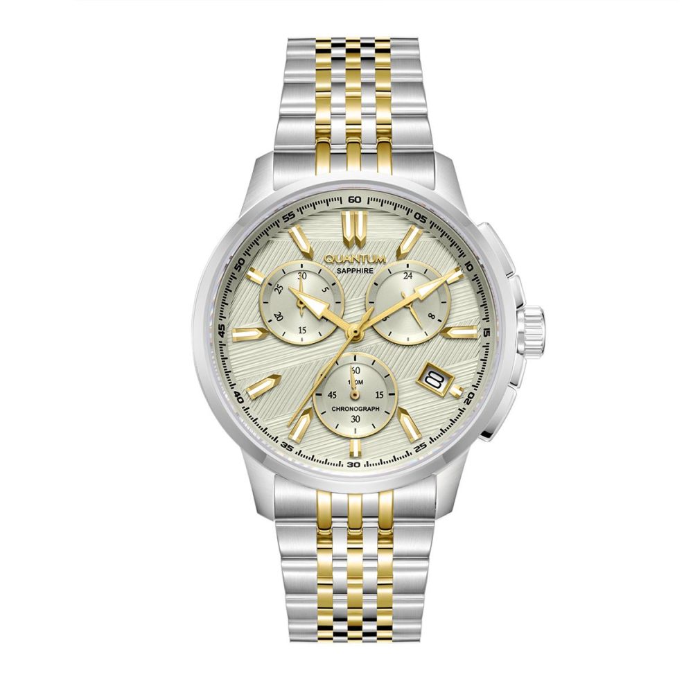 Quantum Powertech Analog Watch, Chronograph With Date Display in Stainless Steel With Metal Bracelet 42 mm