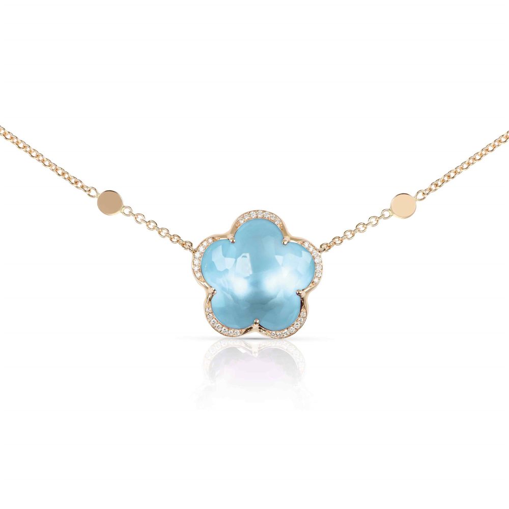 Колье Bon Ton из 18-каратного розового золота с голубым топазом «Венера» и бриллиантами.