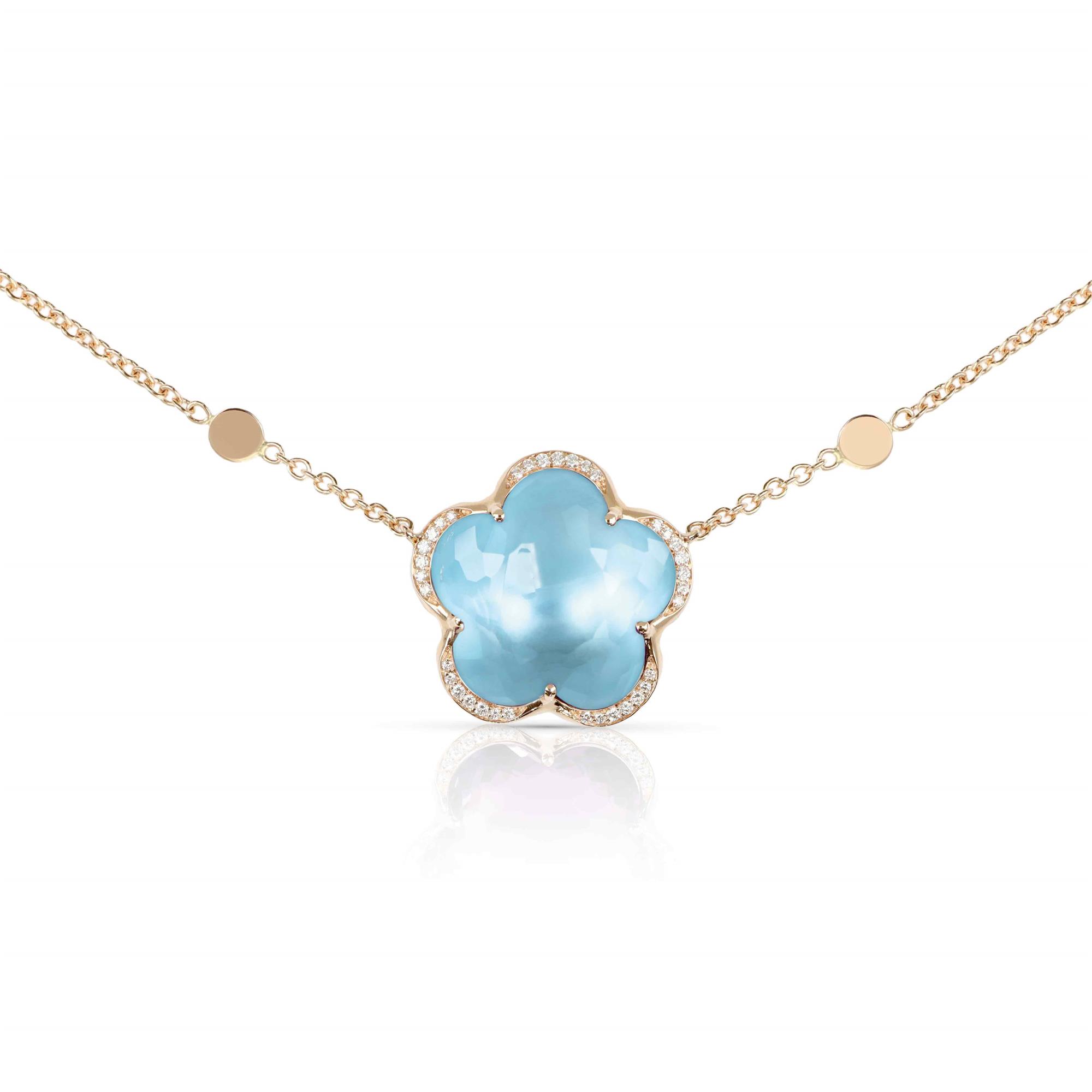 Колье Bon Ton из 18-каратного розового золота с голубым топазом «Венера» и бриллиантами. Колье Bon Ton из 18-каратного розового золота с голубым топазом «Венера» и бриллиантами.