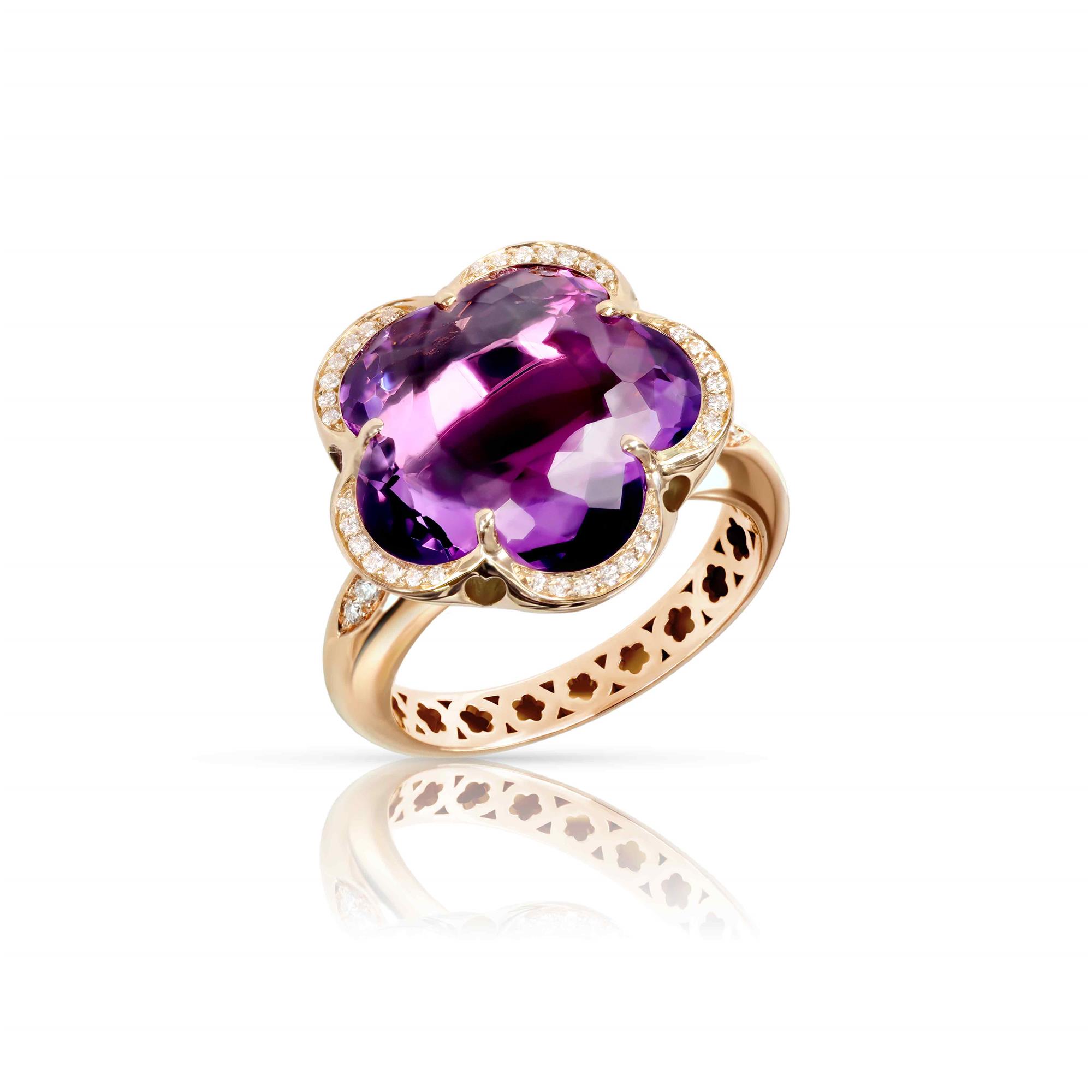 Bon Ton Ring in 18K Rose Gold with Amethyst and Diamonds