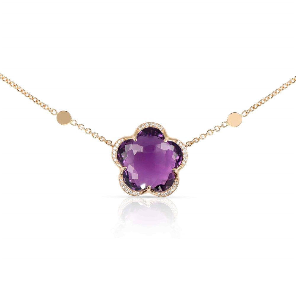 Bon Ton Necklace in 18k Rose Gold with Amethyst and Diamonds