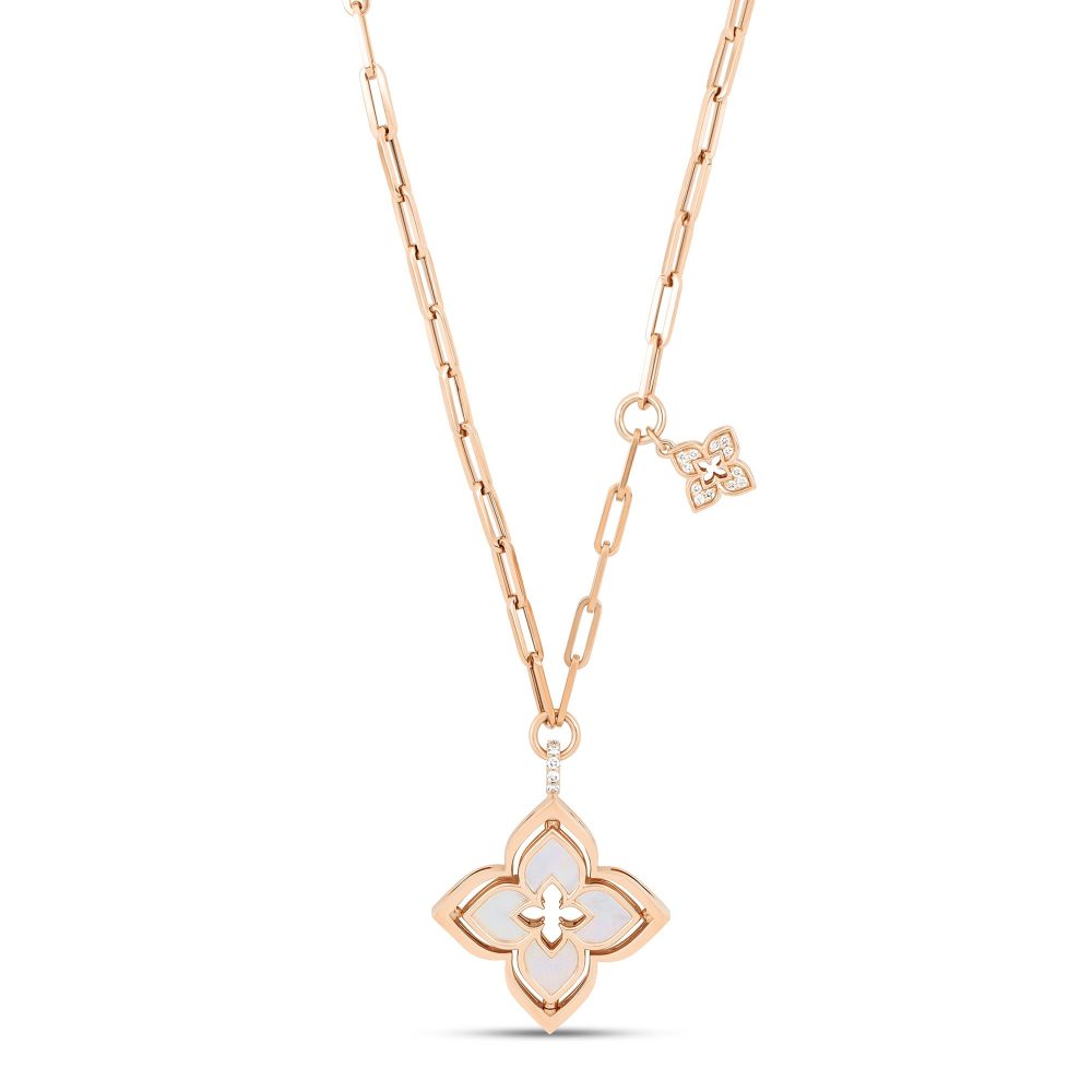 Venetian Princess Necklace in 18K Rose Gold with Mother of Pearl, Diamonds and Ruby