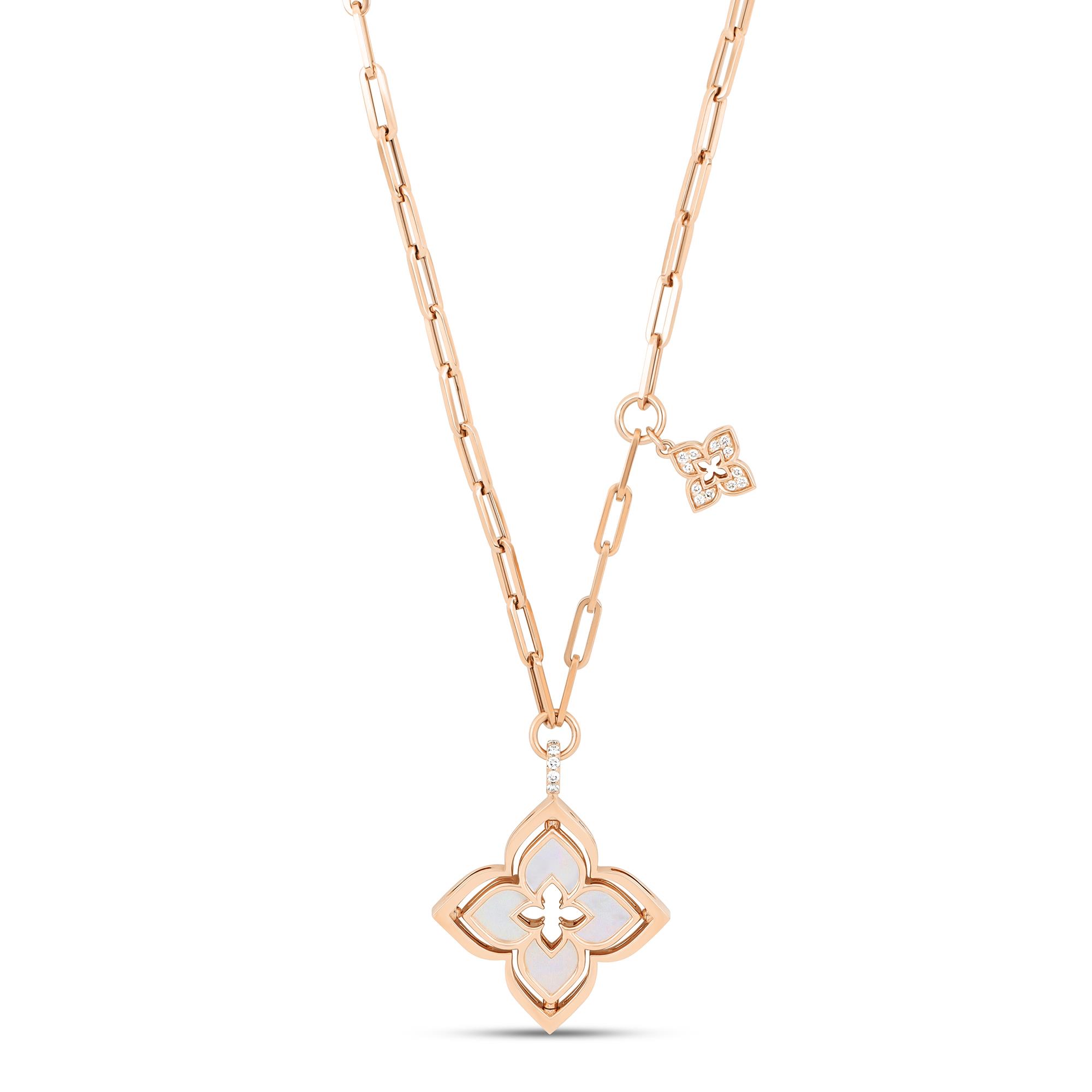 Venetian Princess Necklace in 18K Rose Gold with Mother of Pearl, Diamonds and Ruby