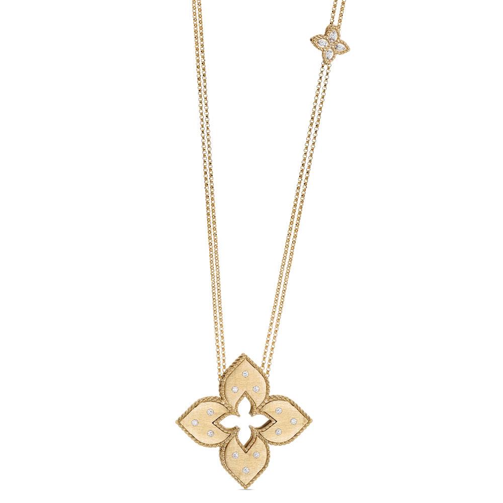 Venetian Princess Necklace in 18k Yellow and White Gold with Diamonds and Ruby.