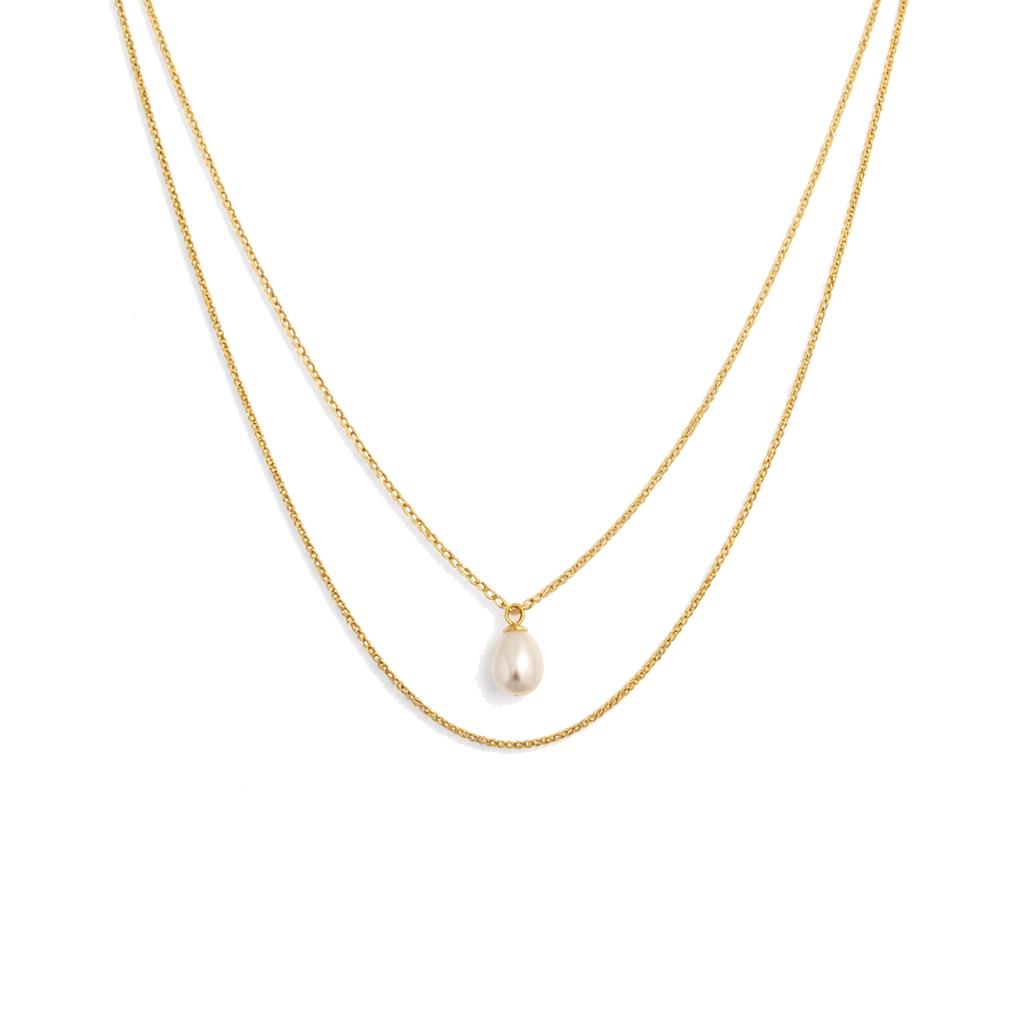 Ulysses Silver Necklace in Gold-Plated 925 Sterling Silver with Pearl 45cm