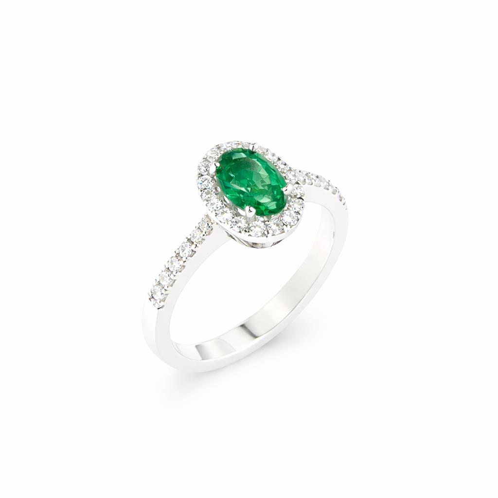 Ulysses Ring in 18K White Gold with Diamonds and Emerald 15mm