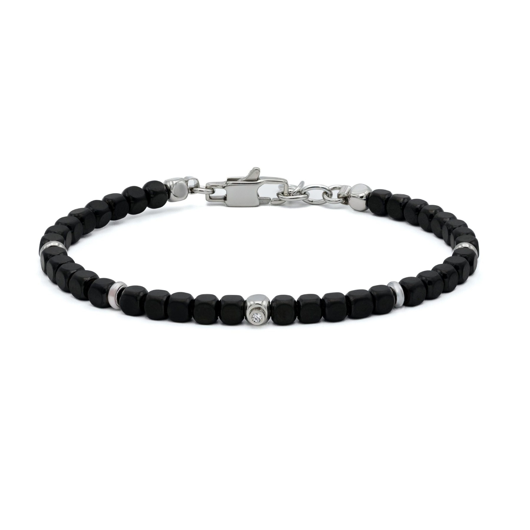 Η2On Bracelet in Stainless Steel with Black PVD cubes and Zircon