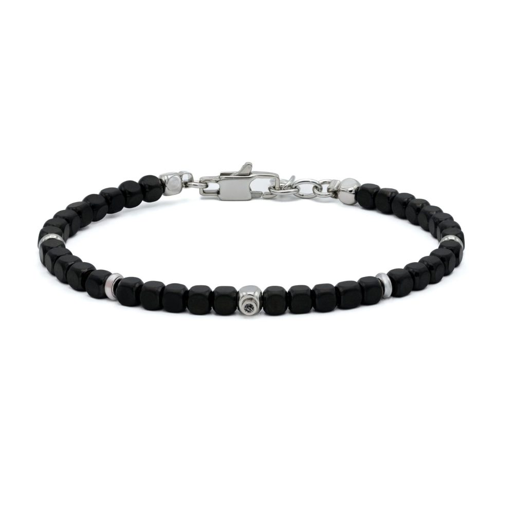 Η2On Bracelet in Stainless Steel with Black PVD and Black Zircon