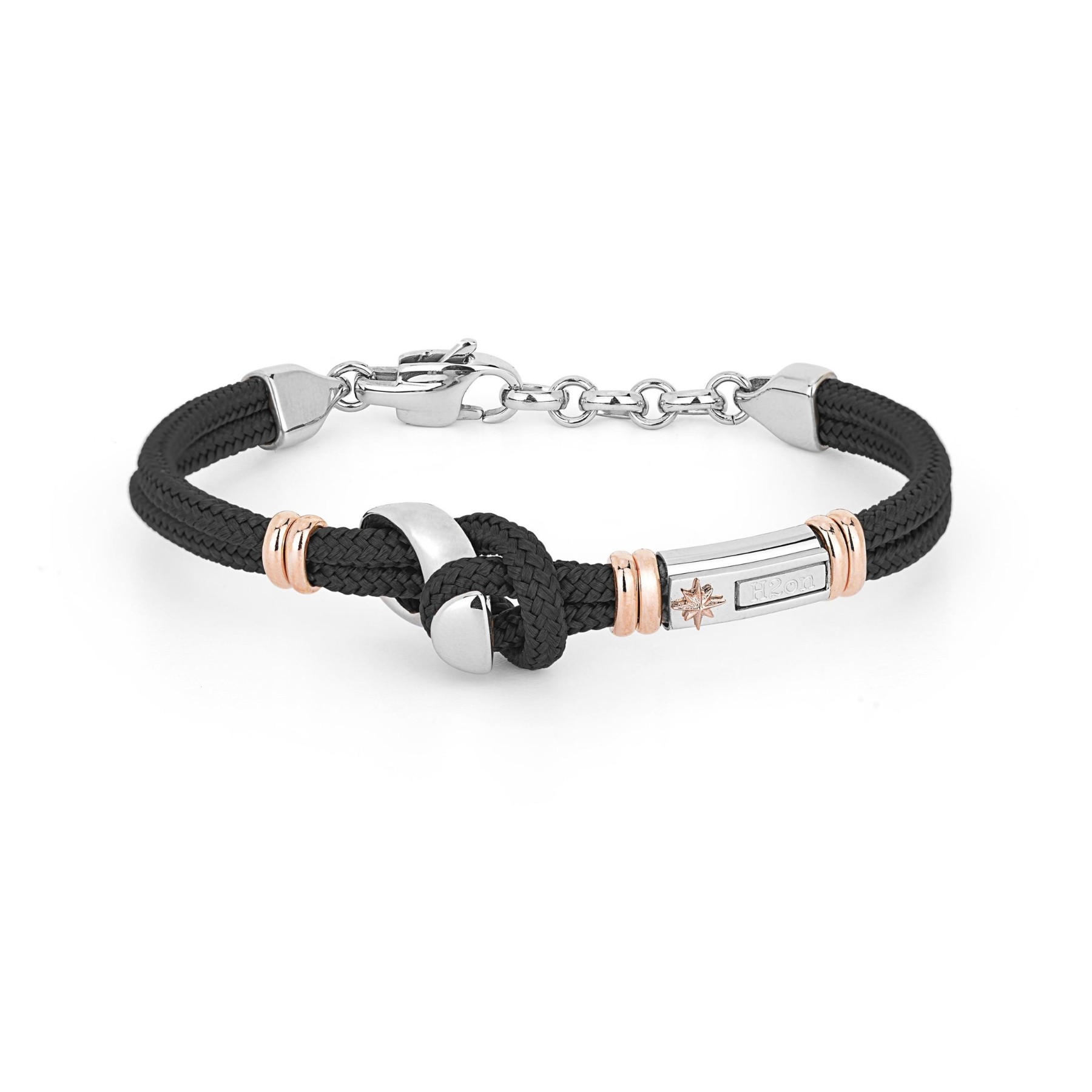 Η2On Bracelet in Stainless Steel with and Black Nautical Rope