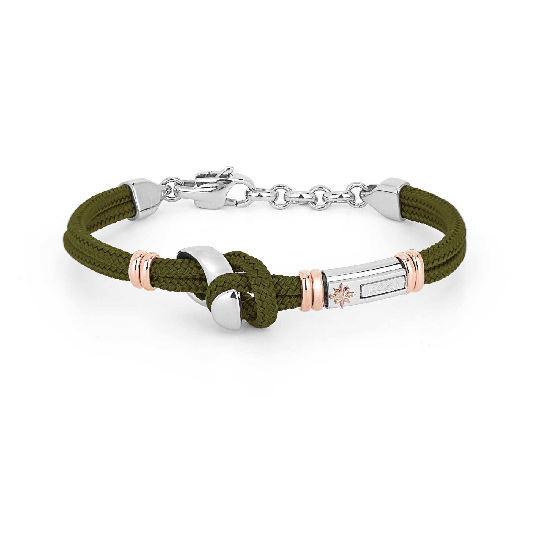 Η2On Bracelet in Stainless Steel with Military Green Nautical Rope Η2On Bracelet in Stainless Steel with Military Green Nautical Rope